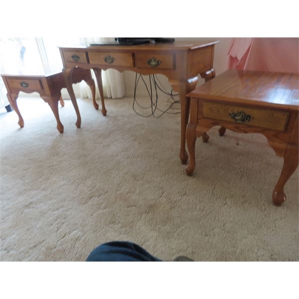 Oak Sofa Table & 2 End Tables - Sofa Table is 29" x 48" x 16" & End Tables 21" x 22" x 27"