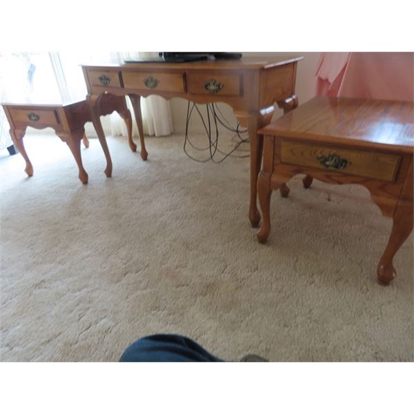 Oak Sofa Table & 2 End Tables - Sofa Table is 29" x 48" x 16" & End Tables 21" x 22" x 27"