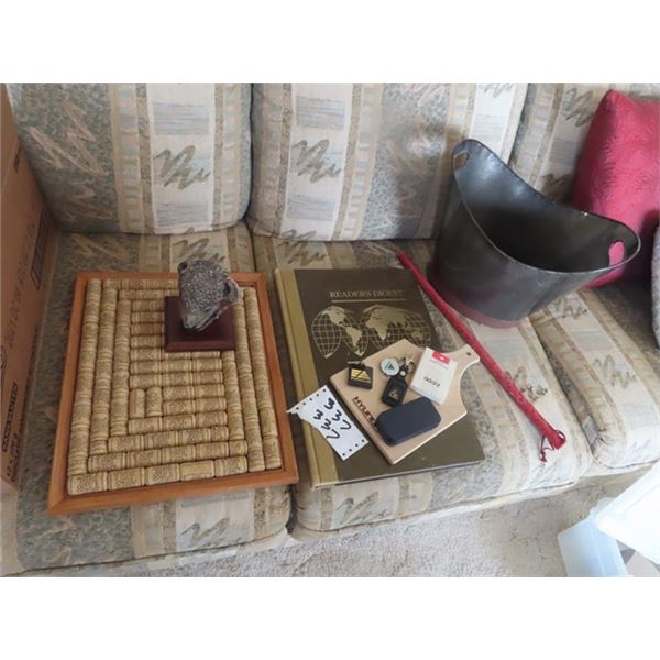 Ash Bucket, Lighter, Atlas, Cork Board, & Buffalo Head Ornament