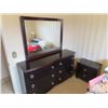 Image 1 : 6 Drawer Dresser w Matching Night Table Dresser is 35" H x 63"W x 17" H - Mirror is 36" x 46" , Nigh