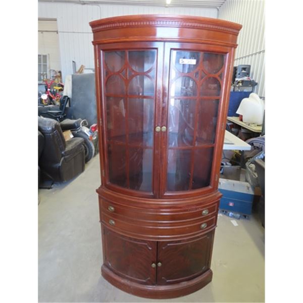 Corner Curved Glass China Cabinet 73"H x 12-34" W x 19"D