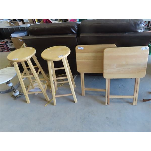 2 Maple Stools & 2 TV Tables