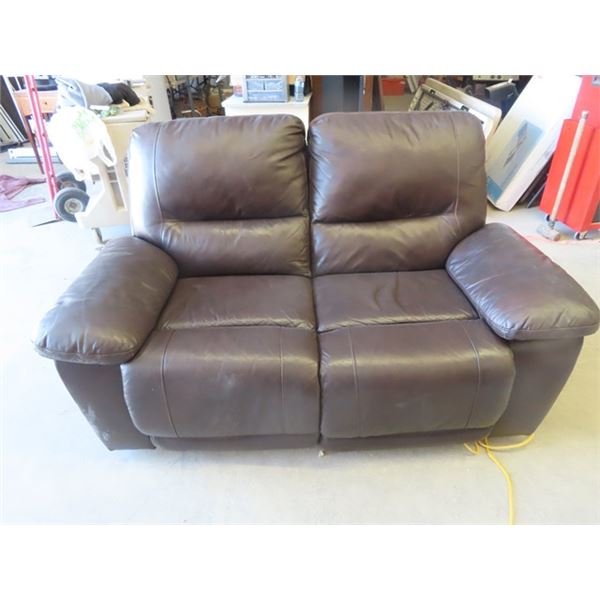 Brown Leather Reclining Loveseat