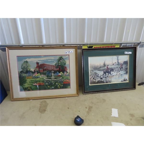 Fox Hunt Picture 21" x 27" & Needle Point Picture 24" X 33"