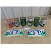 Image 1 : 6 Full Oil Quart Cans- Texaco , Esso , Quaker State, Gulf, & 2 License Plates