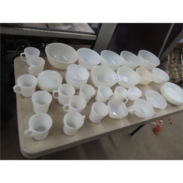 Approx 40 Fire King- Mixing Bowls, Bowls, Cups Plus More!