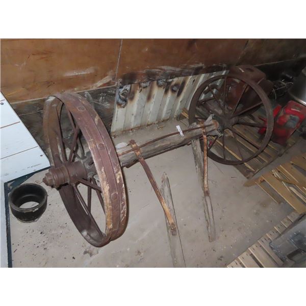 2 Steel Wheel On Wooden Axle, 32 " Rd Wheel