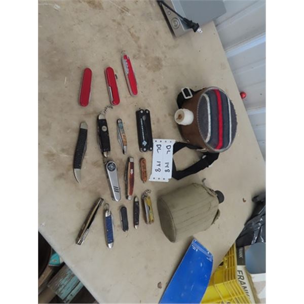 (DL) 15 Pocket Knives & Thermos