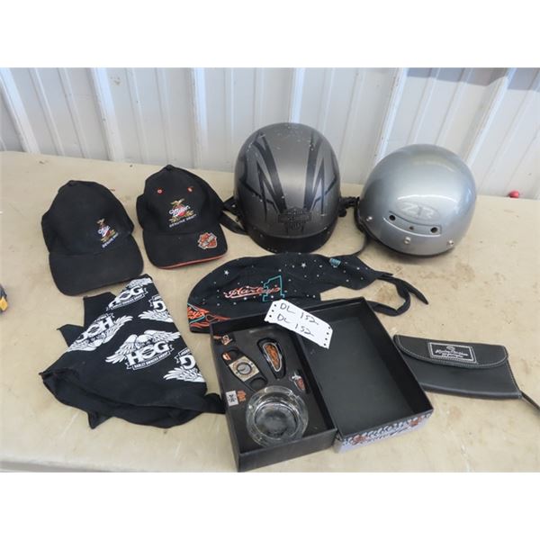 (DL) Harley Davidson Motorcycle Helmet, Head Wraps, Hats, Wallet, Plus More!