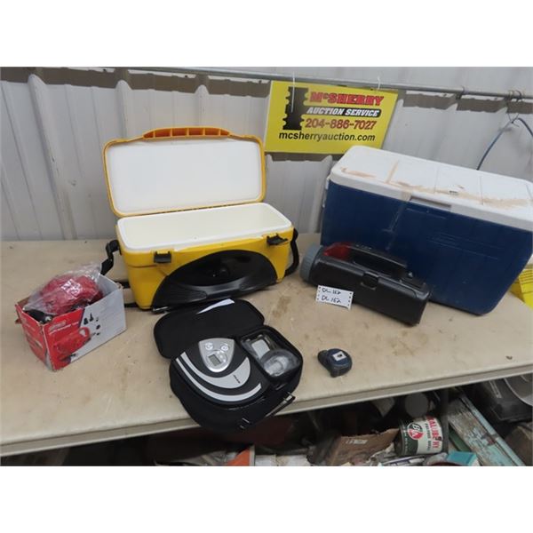 2 Coolers- 1 is a Radio Combo, 2 Air Pump - 12 Volt