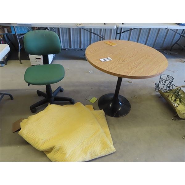 Pedestal Cafe Table , Office Chair & Blanket
