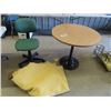 Image 1 : Pedestal Cafe Table , Office Chair & Blanket
