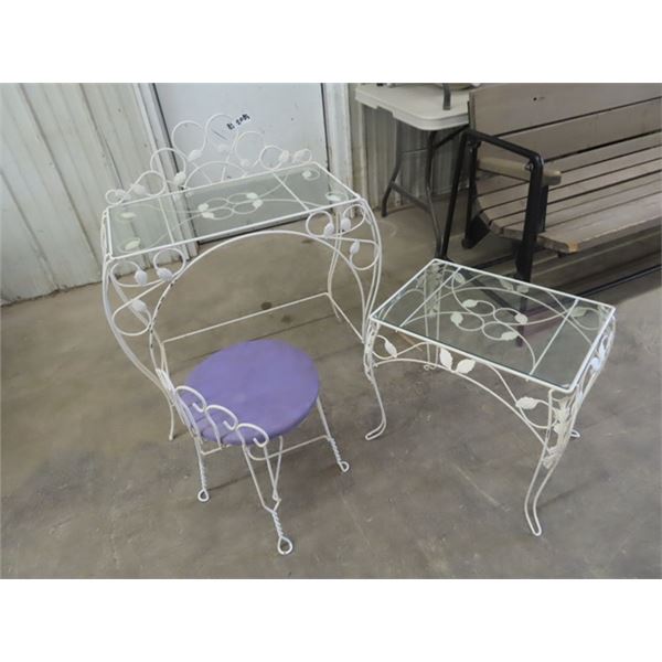 Wrought Iron Desk / Vanity W Stand Desk 29 " x 29" x 15"  & Stand 21" x 21:" x 15"