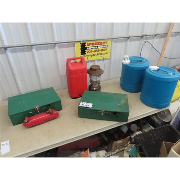 2 Coleman Stove & Lantern & Water Jugs