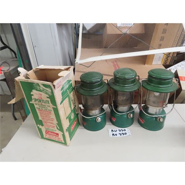 3 Coleman Model 335 Lanterns & 1 Box