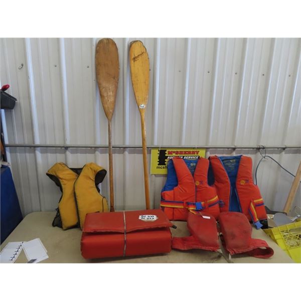 Life Jackets, 2 Paddles, & Camping Sleeping Pad