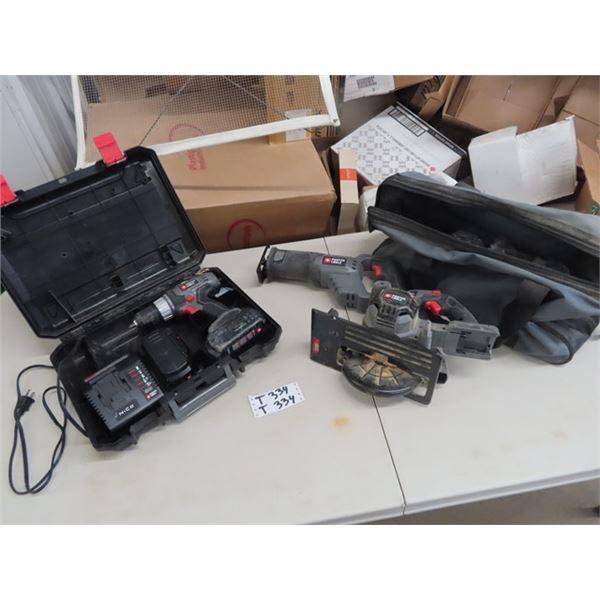 Porta Cable 18 Volt Set, Drill, Circ Saw, Recip Saw, & 2 Batteries & Chargers w Case
