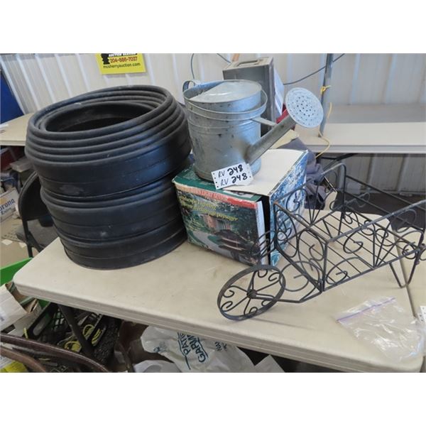 Lanscape Lightening & Galvainized Water Can & Wrought Iron Planter & Edging