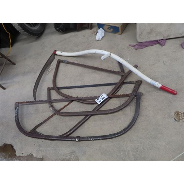 Wood Handled Scythe & 5 Saws