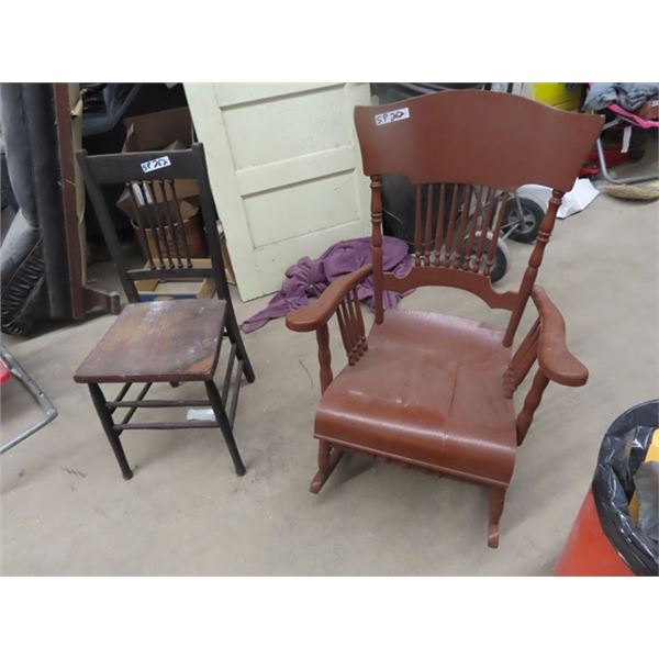 Wooden Rocking Chair & Wooden K Chair