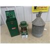 Image 1 : Coleman 335 Lantern (Broken Glass) w Metal Case & CPR Galv Jug