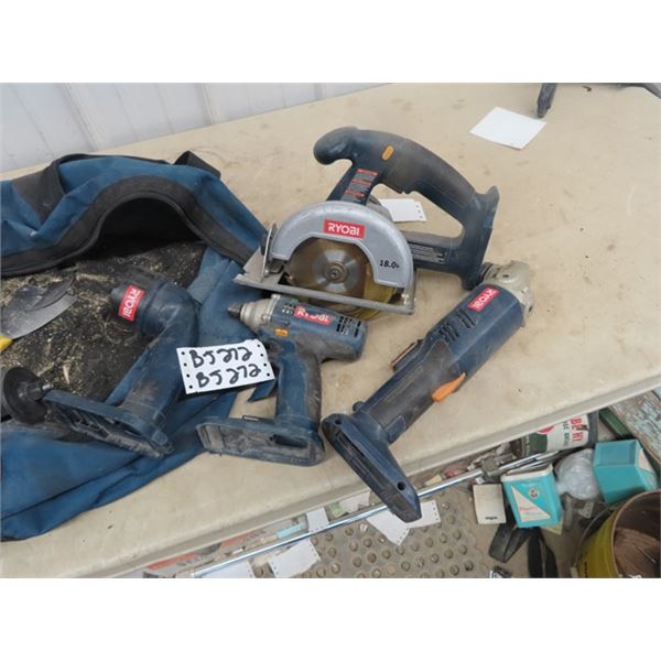 Ryobi Cordless Tools, Circ Saw, Angle Grinder Impact, Flashlight, No Chargers, No Batteries