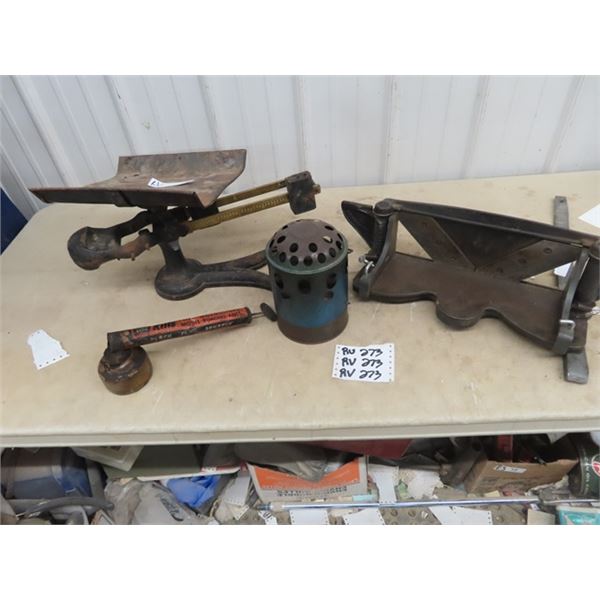 Alite Kerosene Heater, Black Flag Bug Sprayer, Universal Trimmer, Broken Scale