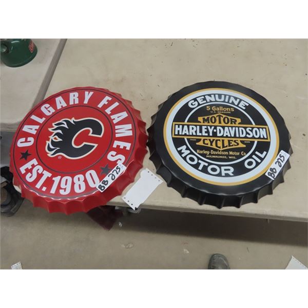 2 Metal 16" Rd Signs- 1) Calgary Glames  & 1) Harley Davidson