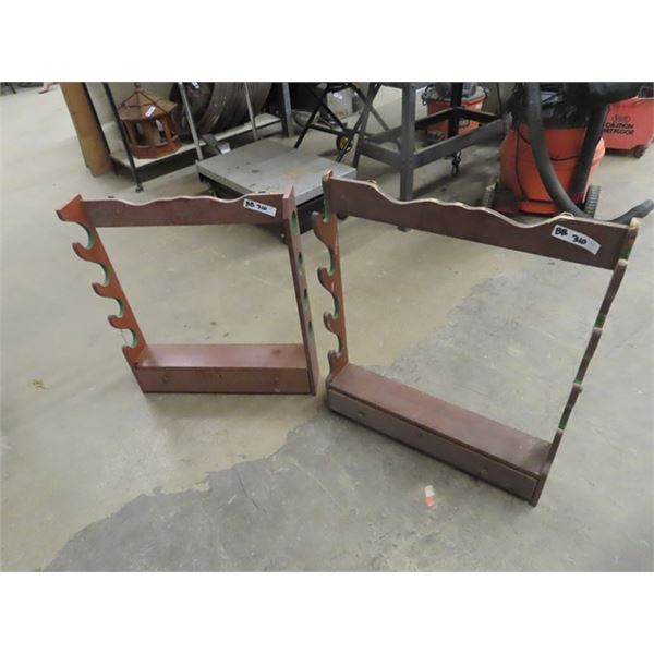 2 Wood Wall Mount Gun Racks - 1 Drawer Needs Repair