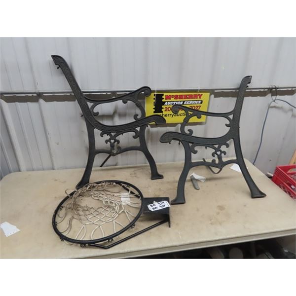 Cast Bench Ends & Basketball Hoop