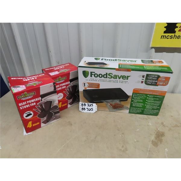 New Food Saver Vacuum Sealant System & 2 New Hea Powered Stove Fans