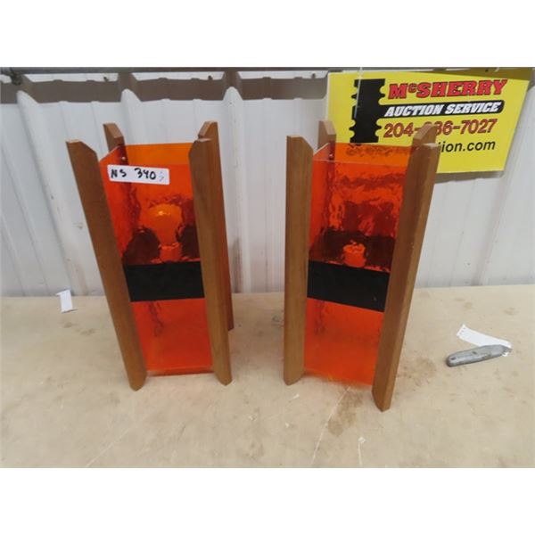 Teak & Lucite Wall Scones 1960-70's Era New Old Stock 19"H - 8" x 8" Plus Mount