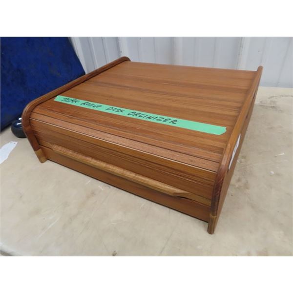 Teak Roll Up Desk Organizer