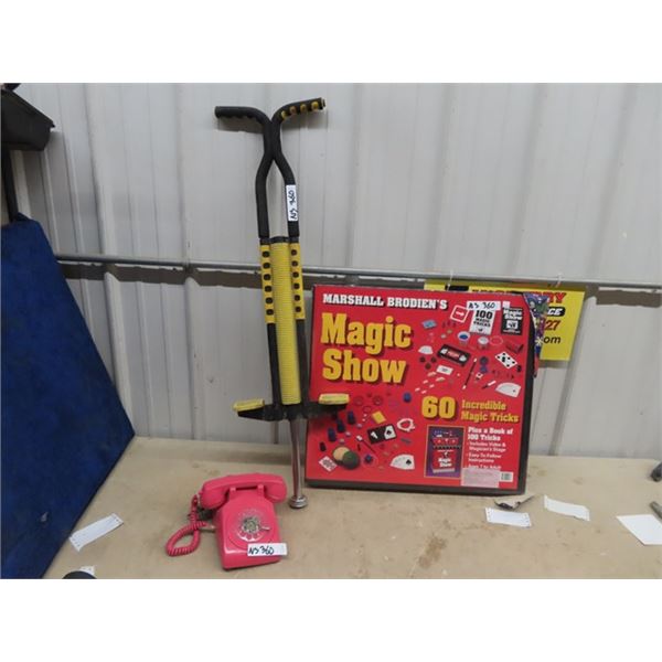 Pogo Stick, New With Factory Seal Magic Show Kit, & Pink Phone
