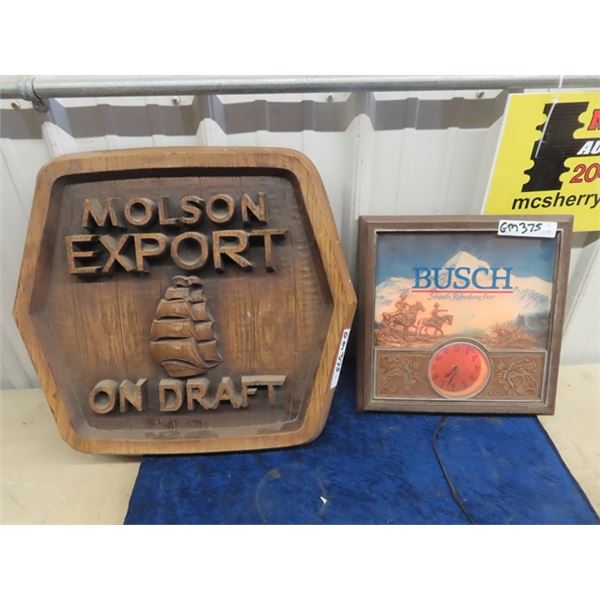 Moslon Export Sign 18" X 21" & Bush Light Up Clock 13" x 13"