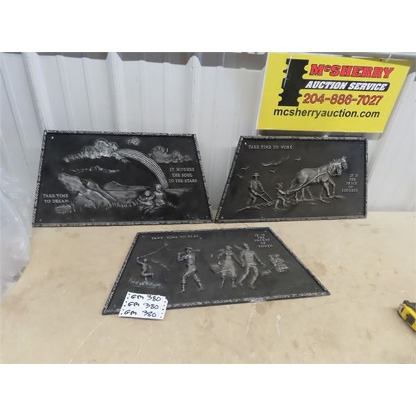 3 Slogan Picturs Emobossed on Metal 12" x 24"