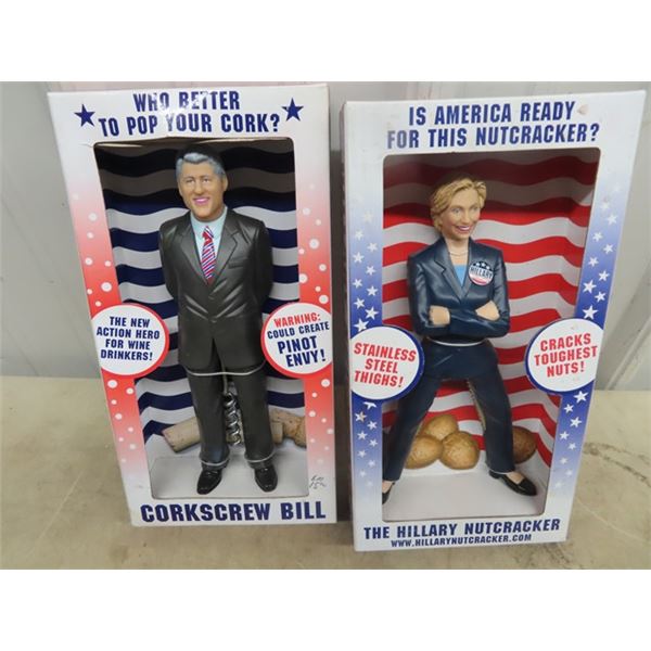 Re- Elect Donald Trump Flag & Bill Clinton Cork Screw & Hillary Clinton Nut Cracker