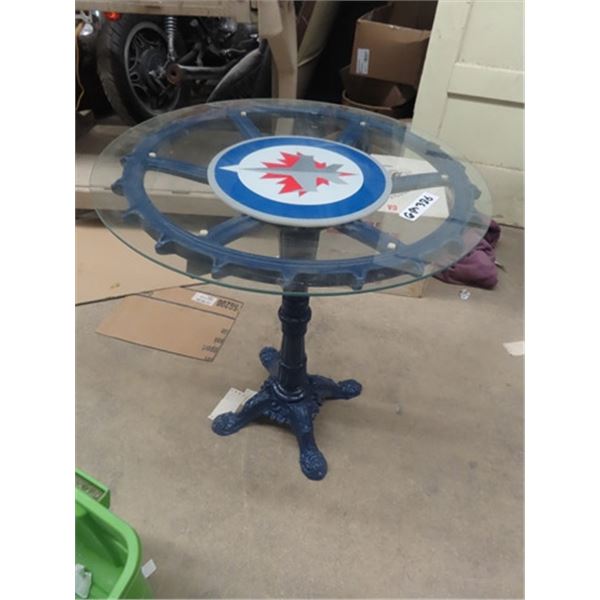 Cast Based Table w Jets Logo 28" H & 24" RD