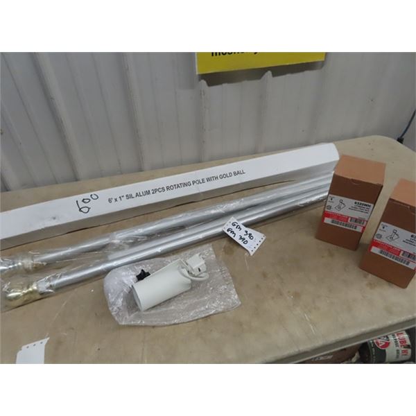 3 Light Fixtures & 2 - 2 Pices of 1" 6 Foot Poles - Possibly Flag Poles?