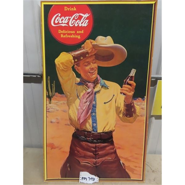 1941 Coca Cola Cowboy Cardboard Sign 38" x 22.5"
