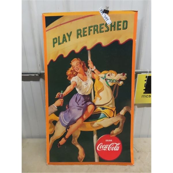 1948 Coca Cola Carousel Girl Cardboard Sign 38" X 22.5"