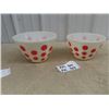 Image 1 : 2 Fire King Mixing Bowls w Polka Dots - 1 1 Good, 1 Smaller, - one has been repaired -fixed crack  &
