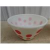 Image 3 : 2 Fire King Mixing Bowls w Polka Dots - 1 1 Good, 1 Smaller, - one has been repaired -fixed crack  &