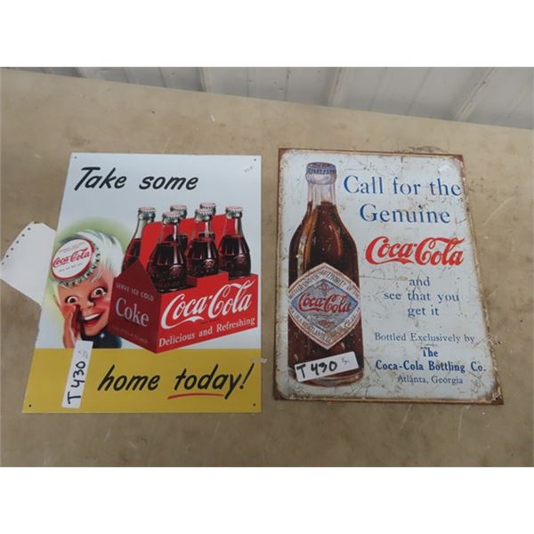 2 Modern Metal Coca Cola Signs 12" x 16"