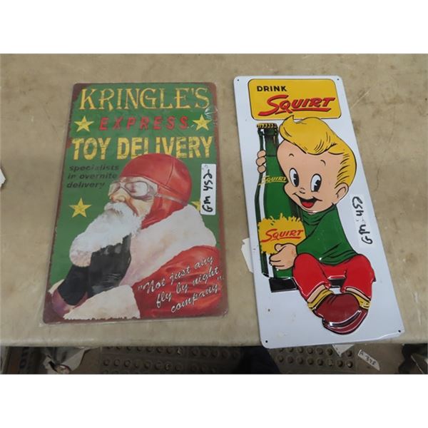 2 Modern metal Signs 1- Squirt 12" x 8"  & 1 Kringle 16" x 16"