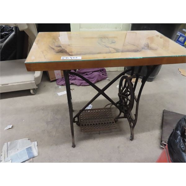 Carved (Lady) Wooden Top  Stand on Sewing Base 31"x 32" x 16"