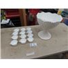 Image 1 : Fostoric Milk Glass Pedestal Punch Bowl & 12 Glasses