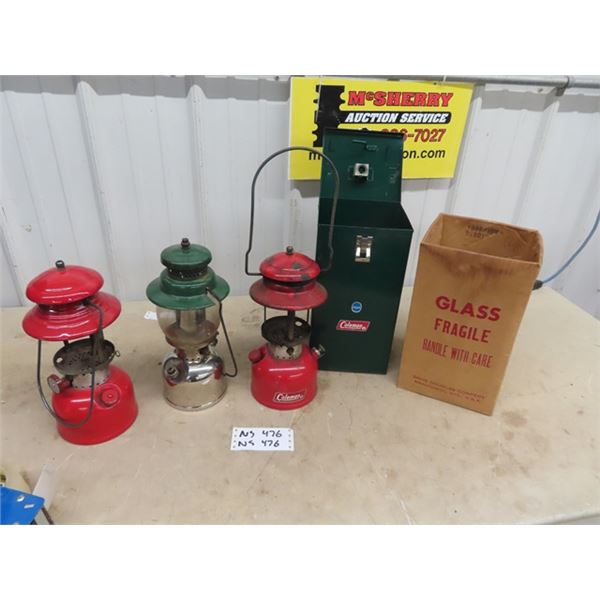 3 Coleman Lanterns 1 is Mdl 242B & 2 - Red Mdl 200