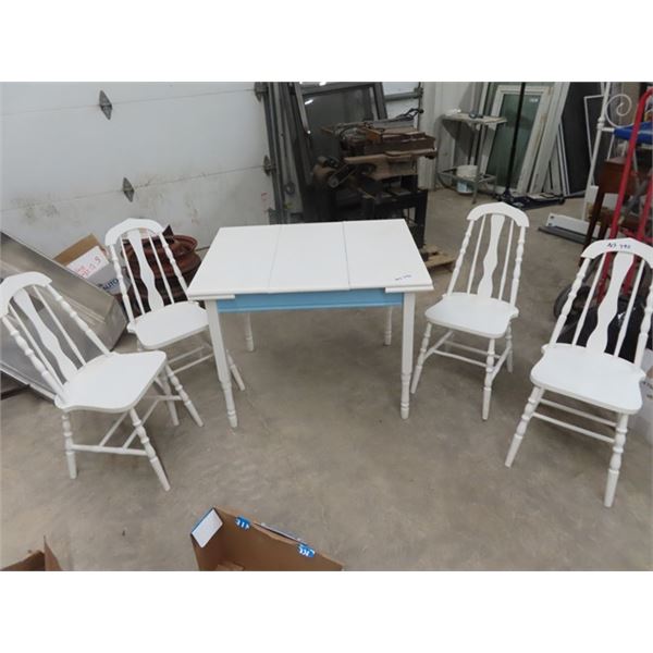 Painted Country Table w Side Pullout Leaves & 4 Chairs