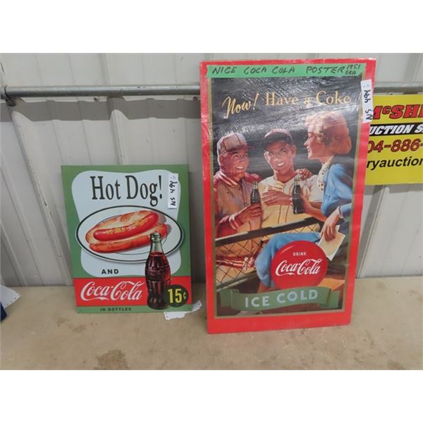 1950's Coca Cola Poster 13" x 23" & Modern Metal Coca Cola Sign 12" x 16"